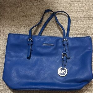 Michael Kors Cobalt Blue Leather Tote with MK Charm